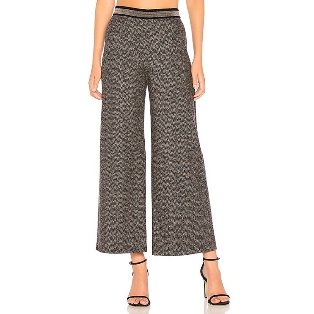 Bailey 44 Anthracite Gray Herringbone Crop Wide Leg Expat Brushed Ponte Pant XS